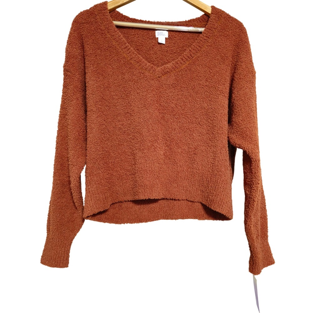 Stars Above Rust Orange Fuzzy V-Neck Lounge Sweater Small NWT